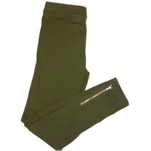 Girls Olive Green moto legging zip ankle pant